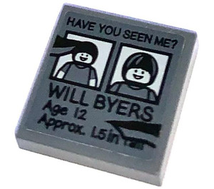 LEGO Dark Stone Gray Tile 2 x 2 with HAVE YOU SEEN ME? WILL BYERS (On Gray Background) Sticker with Groove (3068)