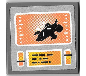 LEGO Dark Stone Gray Tile 2 x 2 with Orange Screen and Controls Sticker with Groove (3068)