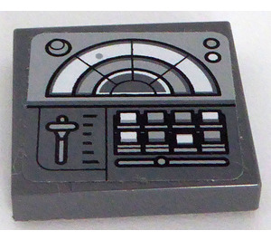 LEGO Dark Stone Gray Tile 2 x 2 with Radar, Slider and 8 Buttons Sticker with Groove (3068)