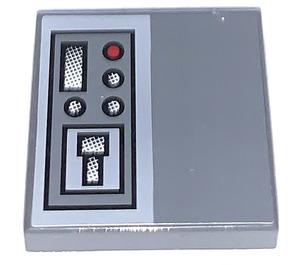 LEGO Dark Stone Gray Tile 2 x 2 with Starfighter Buttons and Indicators (Model Right) Sticker with Groove (3068)