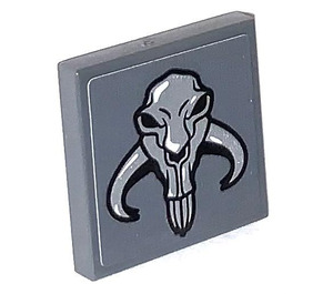 LEGO Dark Stone Gray Tile 2 x 2 with Tauntaun Skull Sticker with Groove (3068)