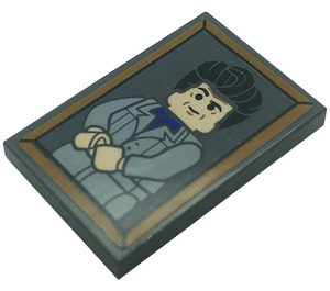 LEGO Dark Stone Gray Tile 2 x 3 with Cosmo Kramer Minifigure Sticker (26603)