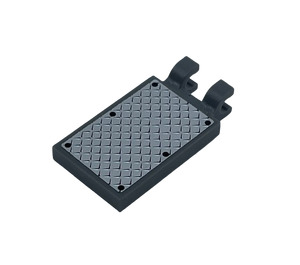 LEGO Dark Stone Gray Tile 2 x 3 with Horizontal Clips with 6 Black Rivets on Silver Tread Plate Sticker (Thick Open 'O' Clips) (30350)