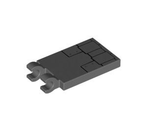 LEGO Dark Stone Gray Tile 2 x 3 with Horizontal Clips with Black Metal Plates (Thick Open 'O' Clips) (30350 / 69130)