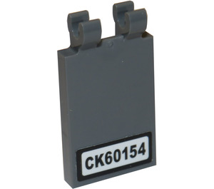 LEGO Dark Stone Gray Tile 2 x 3 with Horizontal Clips with 'CK60154' License Plate Sticker (Thick Open 'O' Clips) (30350)