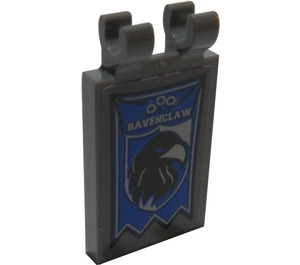 LEGO Dark Stone Gray Tile 2 x 3 with Horizontal Clips with 'RAVENCLAW' and Bird Banner Sticker (Thick Open 'O' Clips) (30350)