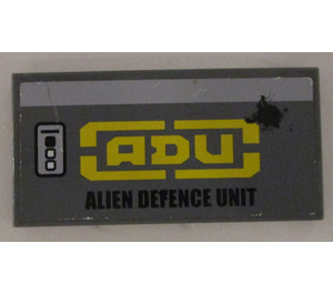 LEGO Dark Stone Gray Tile 2 x 4 with "ADU ALIEN DEFENCE UNIT" Left Sticker (87079)