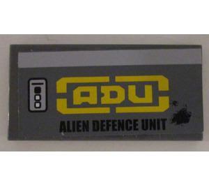 LEGO Dark Stone Gray Tile 2 x 4 with "ADU ALIEN DEFENCE UNIT" Right Sticker (87079)