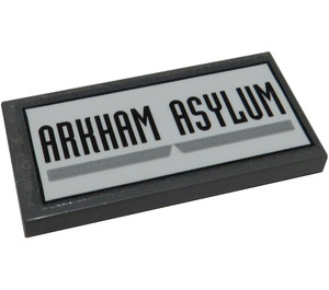 LEGO Dark Stone Gray Tile 2 x 4 with 'ARKHAM ASYLUM' Sticker (87079)
