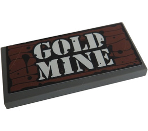 LEGO Dark Stone Gray Tile 2 x 4 with 'GOLD MINE' Sticker (87079)