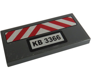 LEGO Dark Stone Gray Tile 2 x 4 with 'KB 3366', Red and White Danger Stripes Sticker (87079)