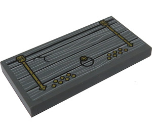 LEGO Dark Stone Gray Tile 2 x 4 with Wooden Lid with Golden Metal Fittings Sticker (87079)