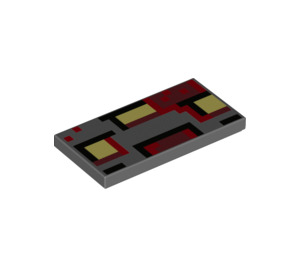 LEGO Dunkles Steingrau Fliese 2 x 4 mit Gelb und Rot Pixel / Quadrate (68487 / 87079)