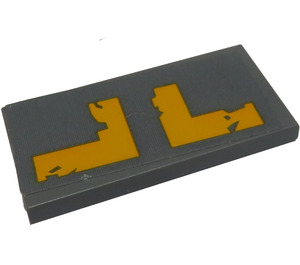 LEGO Dark Stone Gray Tile 2 x 4 with Yellow L Shaped Worn Stripes Sticker (87079)