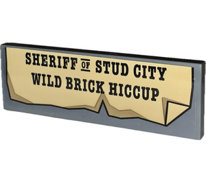LEGO Gris pierre foncé Tuile 2 x 6 avec Sheriff of Stud City Wild Brique Hiccup Autocollant (69729)