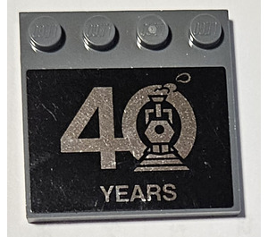 LEGO Dark Stone Gray Tile 4 x 4 with Studs on Edge with '40 YEARS' Sticker (6179)