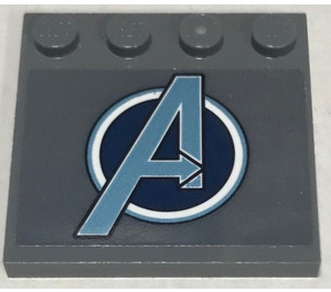LEGO Dunkles Steingrau Fliese 4 x 4 mit Bolzen auf Kante mit Avengers Logo Aufkleber (6179)