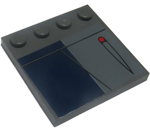 LEGO Dark Stone Gray Tile 4 x 4 with Studs on Edge with Droid Bomb Design (Right) Sticker (6179)