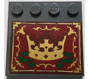 LEGO Donker Steengrijs Tegel 4 x 4 met Studs Aan Rand met Gold Kroon Sticker (6179)