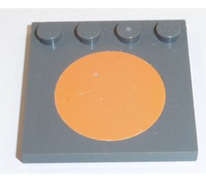 LEGO Dark Stone Gray Tile 4 x 4 with Studs on Edge with Orange Circle Sticker (6179)