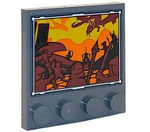 LEGO Dark Stone Gray Tile 4 x 4 with Studs on Edge with Painting of the Battle of All of Time Sticker (6179)