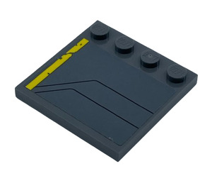 LEGO Dark Stone Gray Tile 4 x 4 with Studs on Edge with Worn Yellow Stripe and Black Lines (Model Left) Sticker (6179)