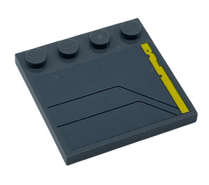 LEGO Dark Stone Gray Tile 4 x 4 with Studs on Edge with Worn Yellow Stripe and Black Lines (Model Right) Sticker (6179)