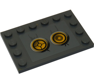 LEGO Dark Stone Gray Tile 4 x 6 with Studs on 3 Edges with Yellow Circles (Bionicle Code), Type 1 Sticker (6180)