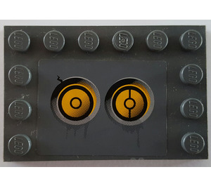 LEGO Dark Stone Gray Tile 4 x 6 with Studs on 3 Edges with Yellow Circles (Bionicle Code), Type 3 Sticker (6180)