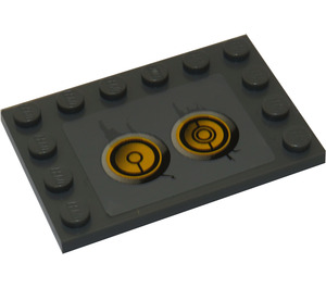 LEGO Dark Stone Gray Tile 4 x 6 with Studs on 3 Edges with Yellow Circles (Bionicle Code), Type 4 Sticker (6180)