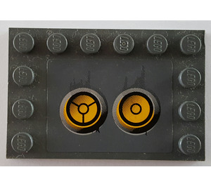 LEGO Dark Stone Gray Tile 4 x 6 with Studs on 3 Edges with Yellow Circles (Bionicle Code), Type 5 Sticker (6180)