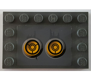 LEGO Dark Stone Gray Tile 4 x 6 with Studs on 3 Edges with Yellow Circles (Bionicle Code), Type 7 Sticker (6180)