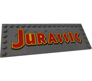 LEGO Dark Stone Gray Tile 6 x 16 with Studs on 3 Edges with Yellow-Red 'JURASSIC' Sticker (6205)