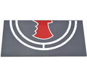 LEGO Dark Stone Gray Tile 8 x 16 with Half White Landing Pad Circles and Red Bat Symbol (Model Right) Sticker with Bottom Tubes, Textured Top (90498)