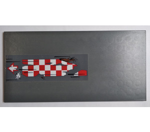LEGO Dark Stone Gray Tile 8 x 16 with Red and White Tattered Checkered Flag Sticker with Bottom Tubes, Textured Top (90498)