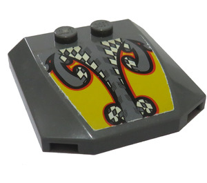 LEGO Dark Stone Gray Wedge 4 x 4 Curved with Flames over Checkered Pattern Sticker (45677)