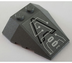 LEGO Dark Stone Gray Wedge 4 x 4 Triple with Exo-Force Circuitry 7705 Sticker with Stud Notches (48933)