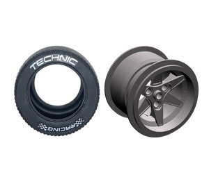 LEGO Dark Stone Gray Wheel 62mm x 46mm with Tire 81.8 x 50 with "TECHNIC RACING" Decoration