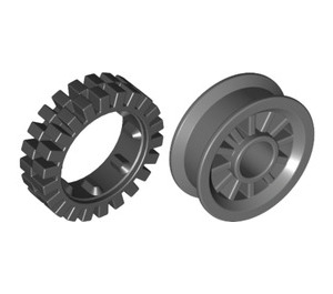 LEGO Dark Stone Gray Wheel Centre Spoked Small with Narrow Tire 24 x 7 with Ridges Inside