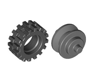 LEGO Dark Stone Gray Wheel Centre with Stub Axles with Small Tire with Offset Tread (without Band Around Center of Tread)