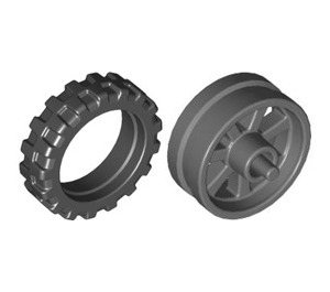 LEGO Dunkles Steingrau Wheel Rim Ø14.6 x 6 with Spokes and Stub Axles with Tire Ø 20.9 X 5.8  Offset Tread