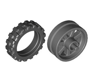 LEGO Dark Stone Gray Wheel Rim Ø14.6 x 6 with Spokes and Stub Axles with Tire Ø 20.9 X 5.8  Offset Tread