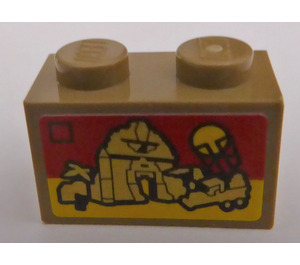 LEGO Tan foncé Brique 1 x 2 avec Egyptian Tomb Autocollant avec tube inférieur (3004)
