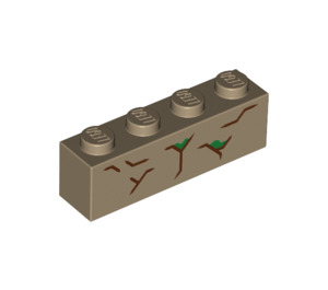 LEGO Dark Tan Brick 1 x 4 with Green and brown Lines (3010 / 42661)