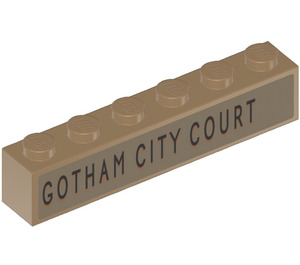 LEGO Donker Zandbruin Steen 1 x 6 met ‘GOTHAM CITY COURT’ Sticker (3009)