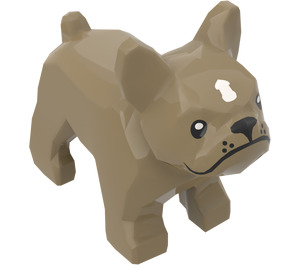 LEGO Beige scuro Cane - French Bulldog con Bianco Capelli Patch (32892 / 79490)