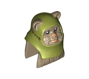 LEGO Dark Tan Ewok Head with Olive Green Hood (15051)