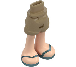 LEGO Dark Tan Minidoll Hip with Rolled Up Shorts with Blue Sandals (Thin Hinge) (36198)