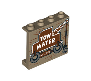 LEGO Tumma beige Paneeli 1 x 4 x 3 jossa Tow Mater Truck Welcome sign sivutuilla, ontoilla nupeilla (33530 / 60581)