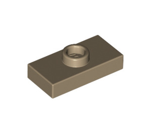 LEGO Mørk beige Plate 1 x 2 med 1 Knott (med rille) (3794 / 15573)